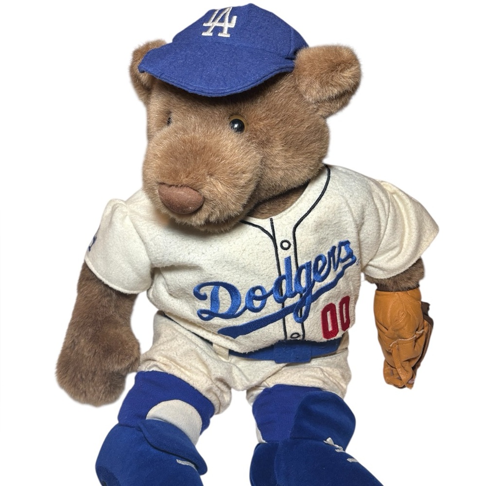 LA Dodgers Baseball Team Brown Teddy Bear Wearing Uniform